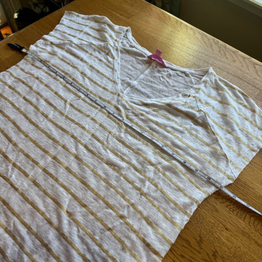 Lilly Pulitzer Rollins Linen Top Gold Serene Stripe Top Size Medium - Picture 6 of 9